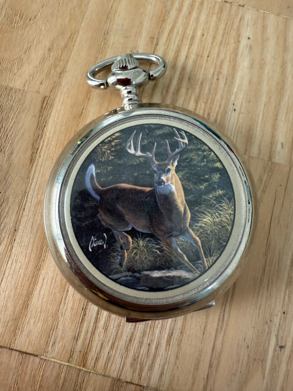 Al Agnew Avon silver tone buck pocket watch NEW BATTERY
